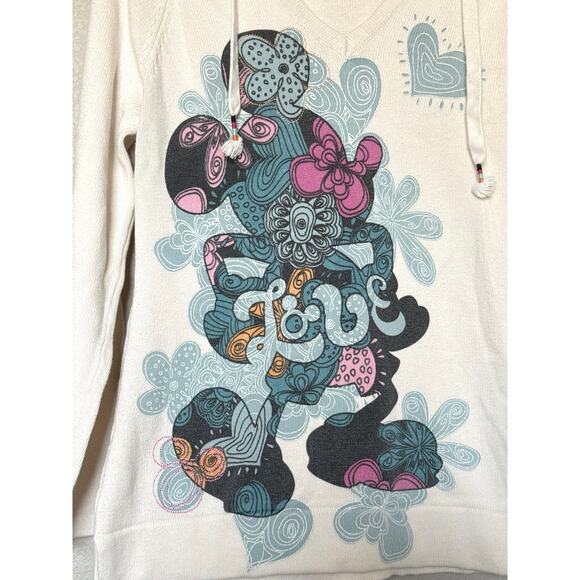 Disney Parks Mickey Mouse Hoodie Size Large 60's Hippie Love Hearts - Picture 3 of 5